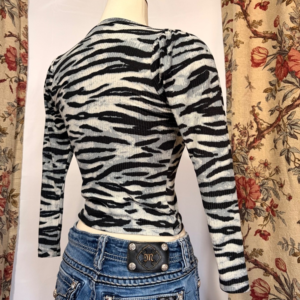 LIKE FLO Gorgeous Zebra Print Ribbed Long Sleeve top with star embroidery - Picture 6 of 14